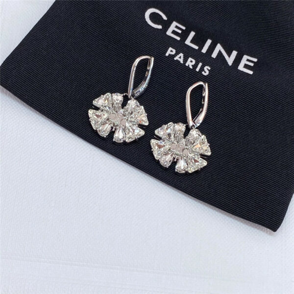 celine full diamond four-leaf clover earrings