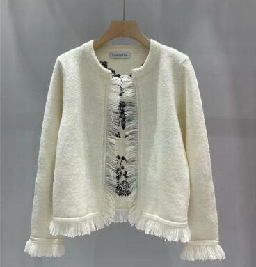 dior fringed raw edge embroidered knitted cardigan jacket
