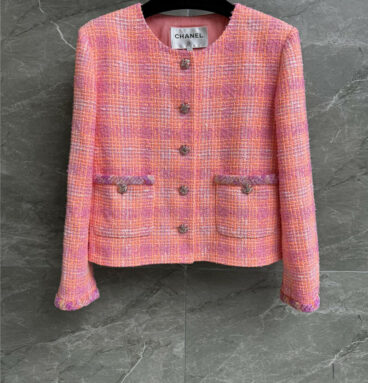 chanel peach pink tweed jacket