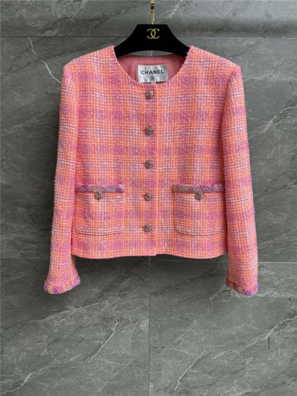 chanel peach pink tweed jacket