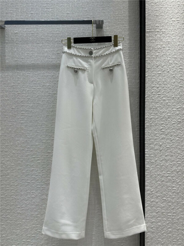 chanel metal chain casual trousers