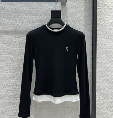 YSL color block fake two piece bottoming shirt