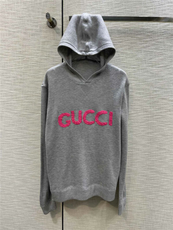 gucci contrast letter embroidered hooded sweater
