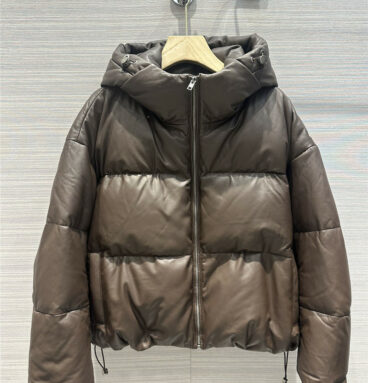 the row lambskin hooded genuine leather down jacket