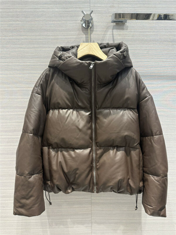 the row lambskin hooded genuine leather down jacket