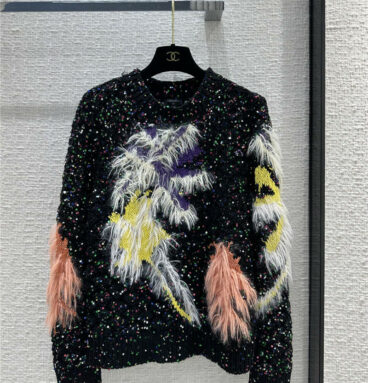 chanel feather fringe colorful sequined hollow knitted sweater
