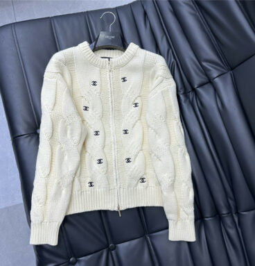 chanel zipper embroidered knitted cardigan