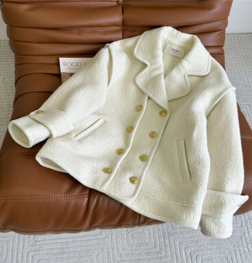 celine double-breasted lapel wool jacket