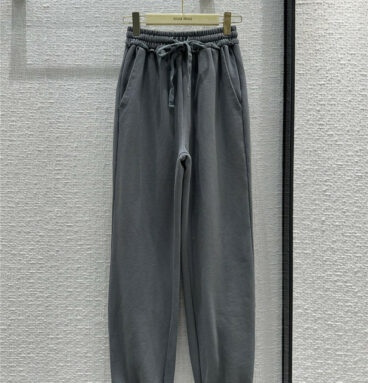 miumiu iron gray elastic waist sports casual pants
