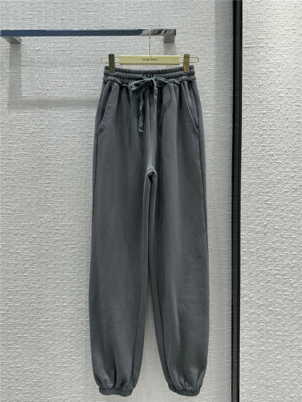 miumiu iron gray elastic waist sports casual pants