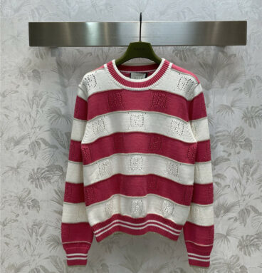 gucci round neck hollow striped knitted pullover sweater