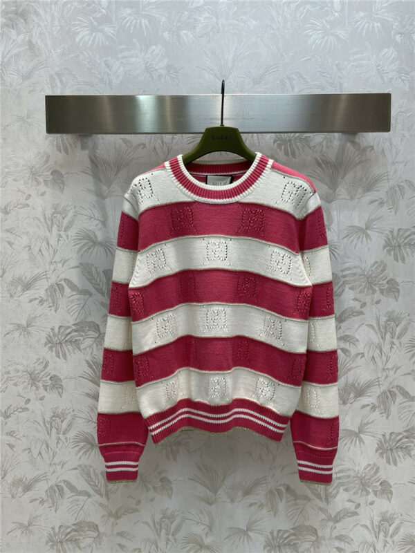 gucci round neck hollow striped knitted pullover sweater