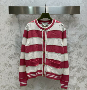 gucci round neck hollow striped knitted cardigan