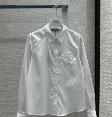 prada white shirt with prada logo embroidered patch pockets
