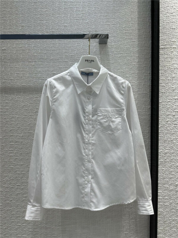 prada white shirt with prada logo embroidered patch pockets