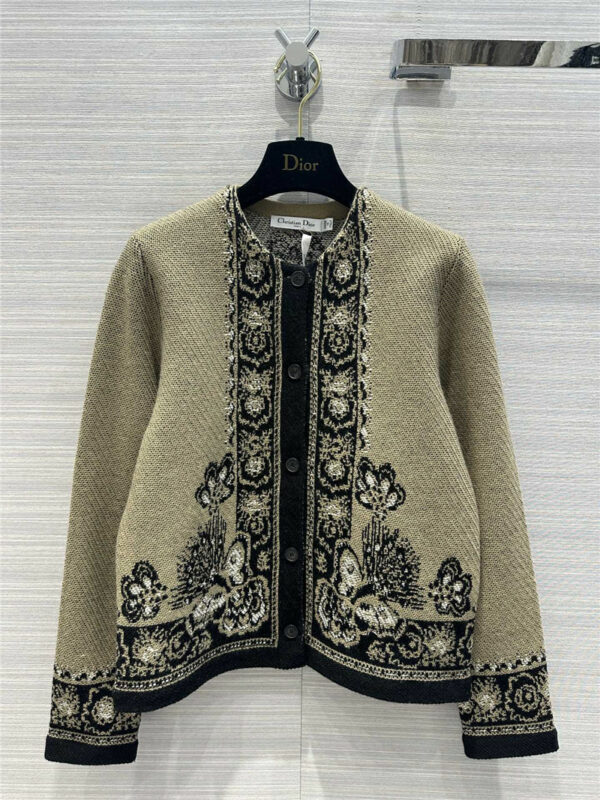 dior jacquard butterfly pattern crew neck cardigan