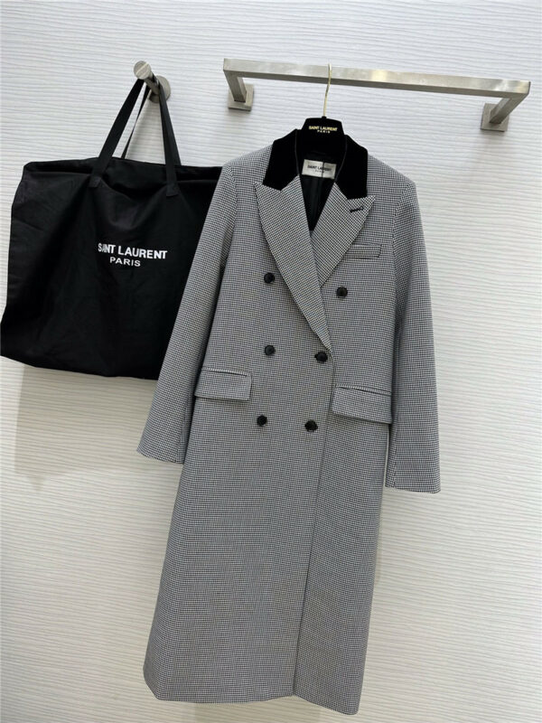 YSL new high-end color matching velvet lapel long coat