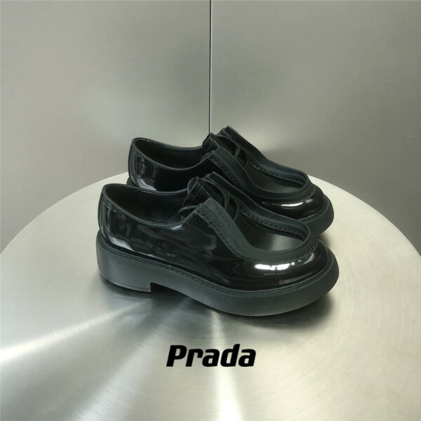 prada lace-up thick-soled loafers small leather shoes