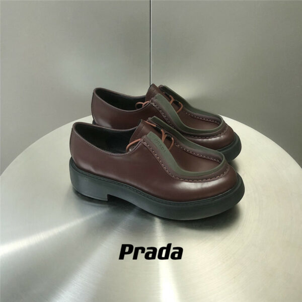 prada lace-up thick-soled loafers small leather shoes