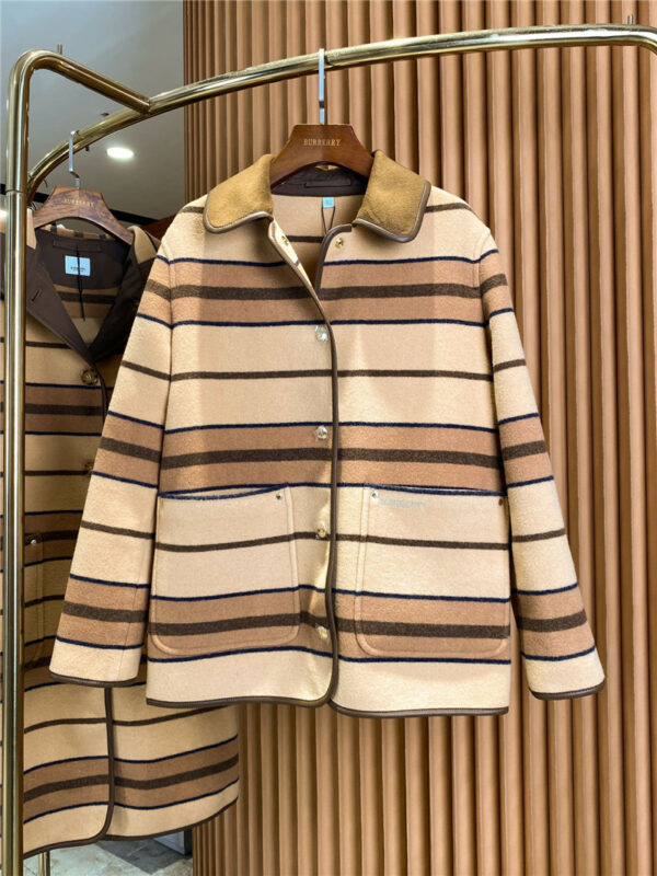 Burberry striped snap cashmere and wool coat