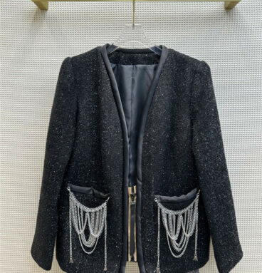 louis vuitton LV tweed elegant straight fit chain jacket