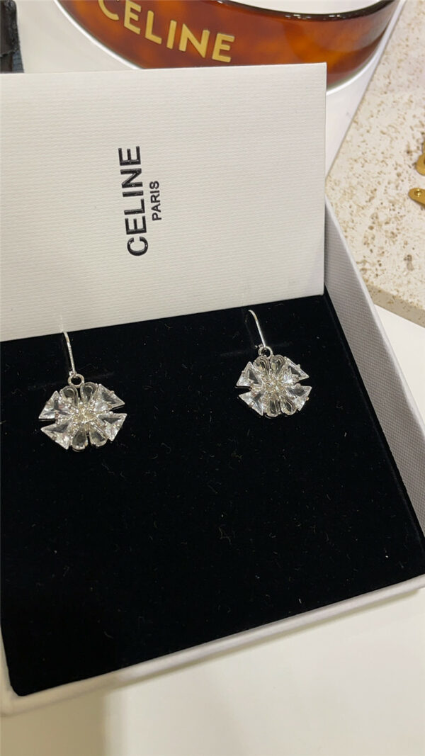 celine full diamond four-leaf clover earrings