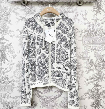 Dior new Paris map series embroidered hooded cardigan