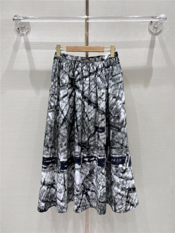 dior cotton digital positioning printed long hem skirt