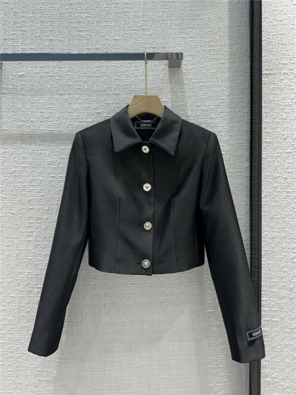 versace silver button black short jacket