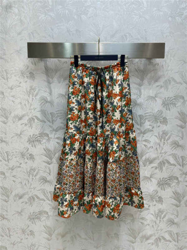 louis vuitton LV high waist drawstring floral skirt