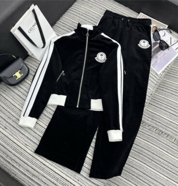 moncler stand collar jacket + straight pants suit