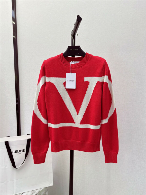 valentino new contrast color V-shaped knitted sweater