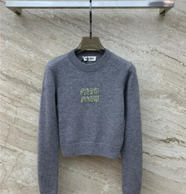 miumiu studded letter logo knitted sweater