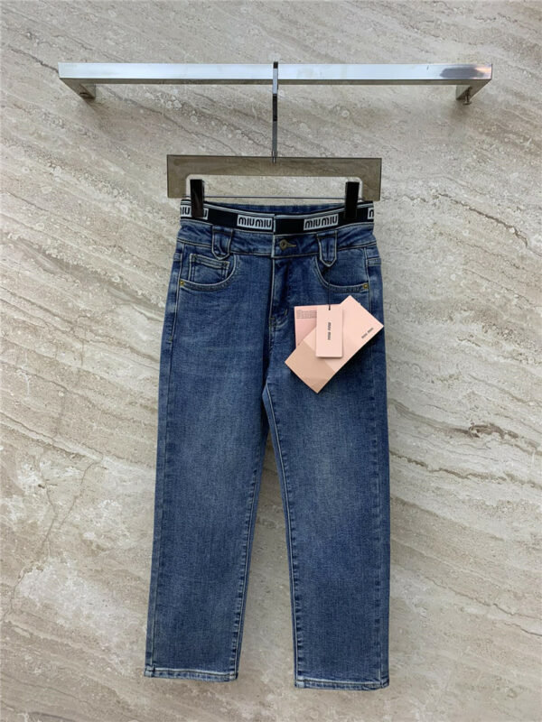 miumiu letter waistband fleece jeans