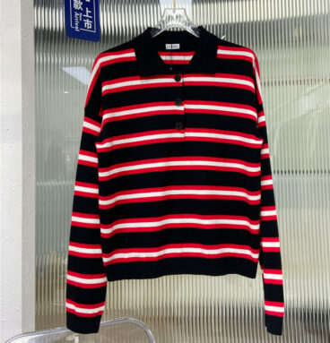 loewe new Polo collar striped knitted long-sleeved sweater