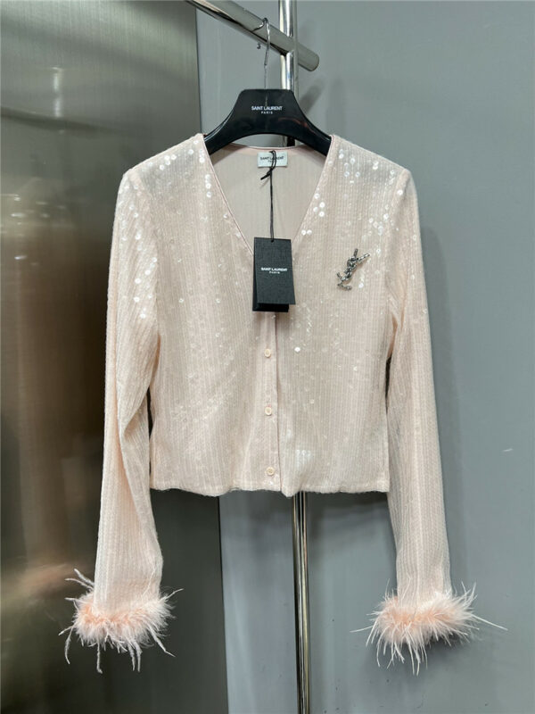 YSL Christmas Collection Sequined Ostrich Feather Cardigan