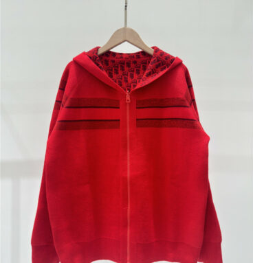 miumiu contrast letter double-sided knitted hooded jacket