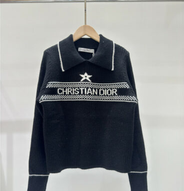dior contrast five-pointed star letter lapel knitted long sleeves