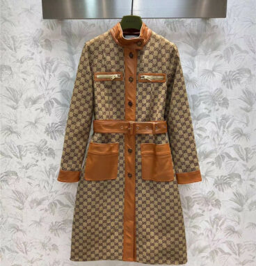 gucci GG jacquard patchwork leather long-sleeved coat