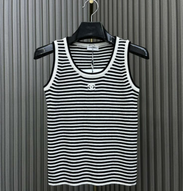 chanel early spring striped knitted vest