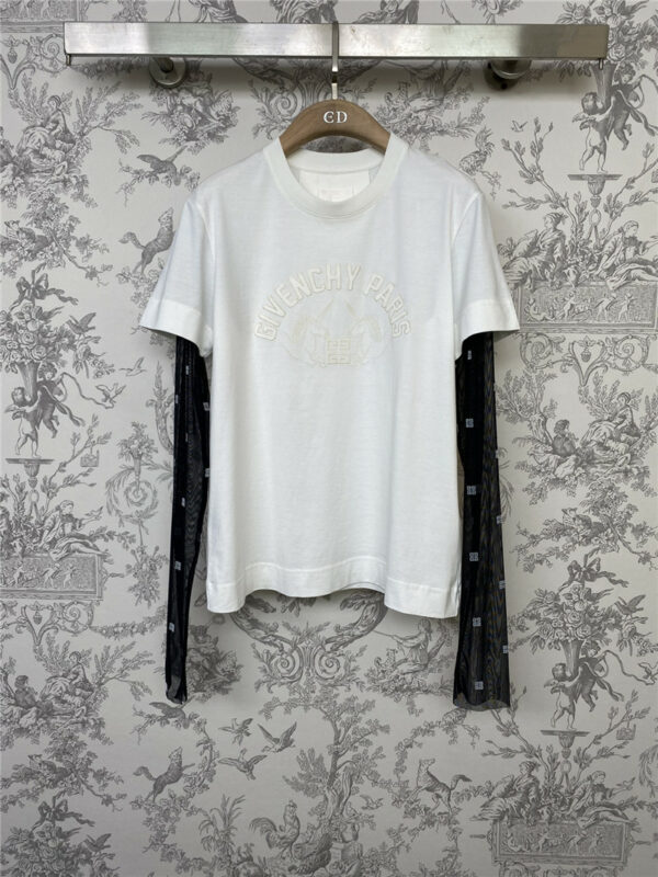 Givenchy new fake two-piece mesh sleeve T-shirt