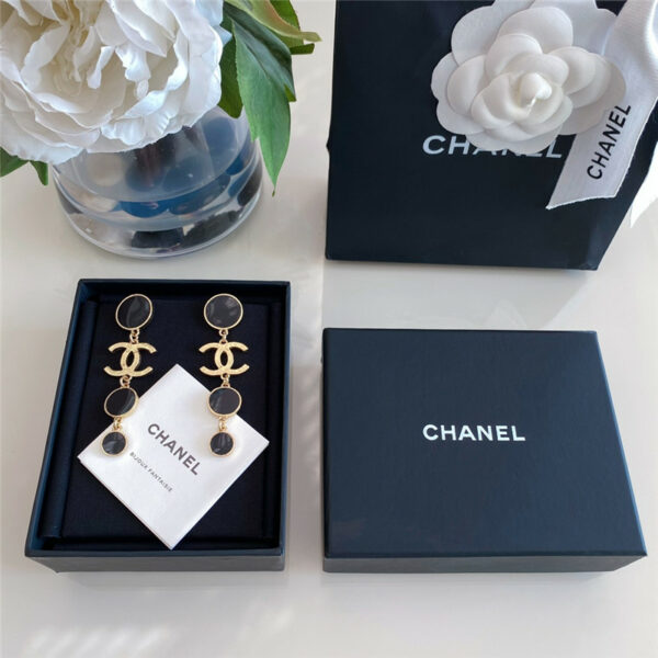 chanel enamel concave and convex round pendant c earrings