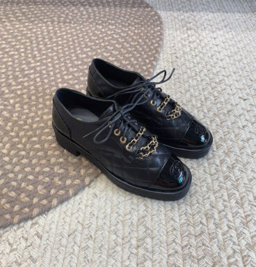chanel chain lace-up leather shoes