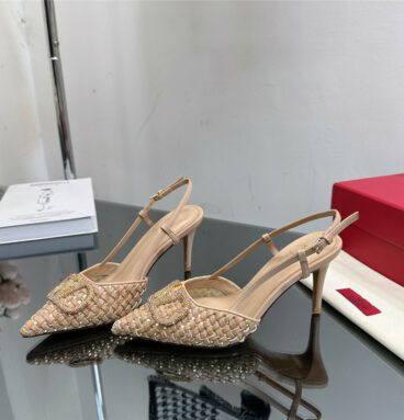 valentino heavy woven V diamond high heel sandals
