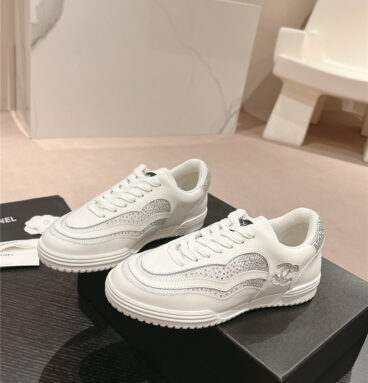 chanel rhinestone stitching casual sneakers
