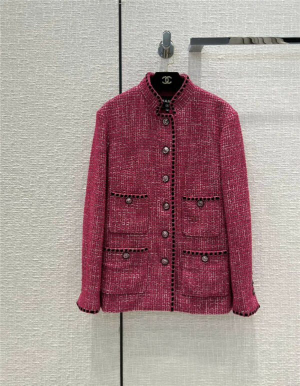 chanel woven velvet ribbon trimmed plum pink jacket