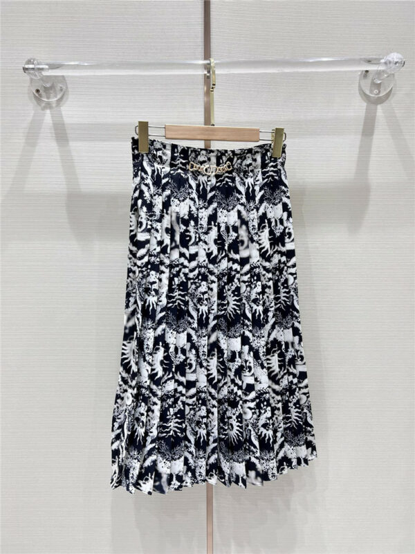 dior pleated digital positioning printed long skirt