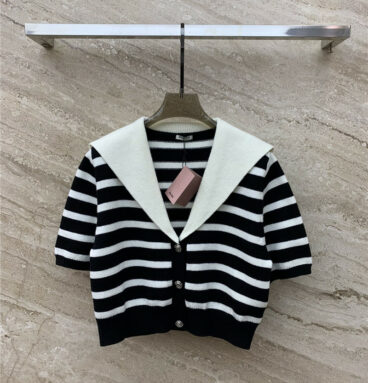 miumiu navy shawl striped top