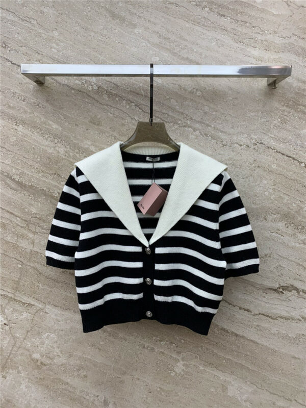 miumiu navy shawl striped top