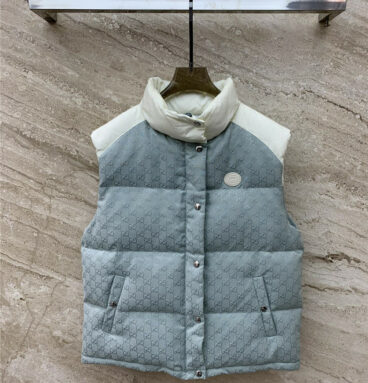 gucci double G jacquard letter stand collar down vest jacket